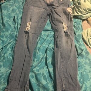 Distressed Blue Jeans with Patch